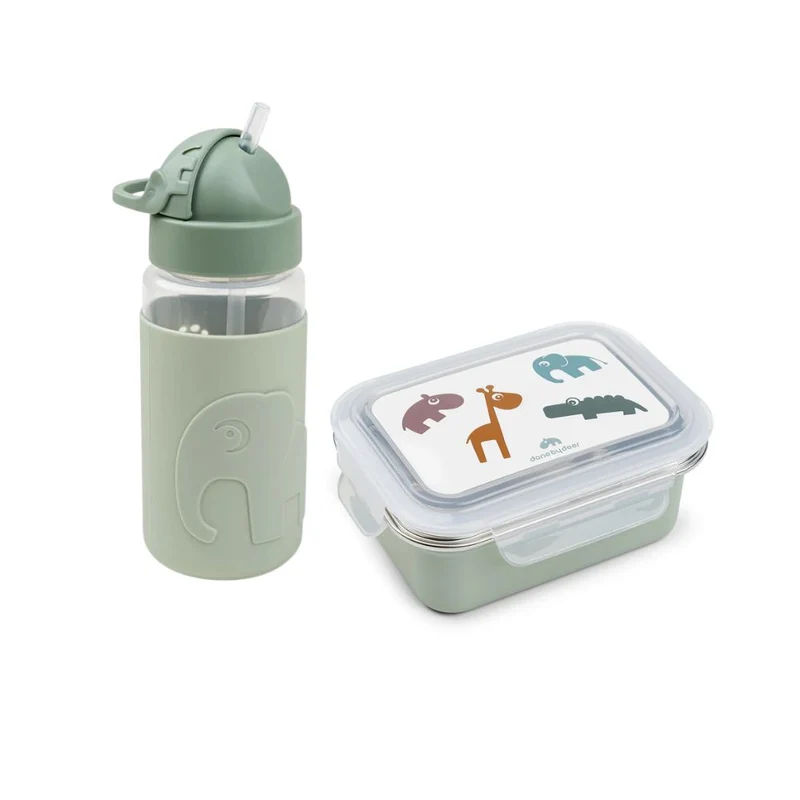 Deer friends duo - flaske 350 ml & metalmadkasse - grøn