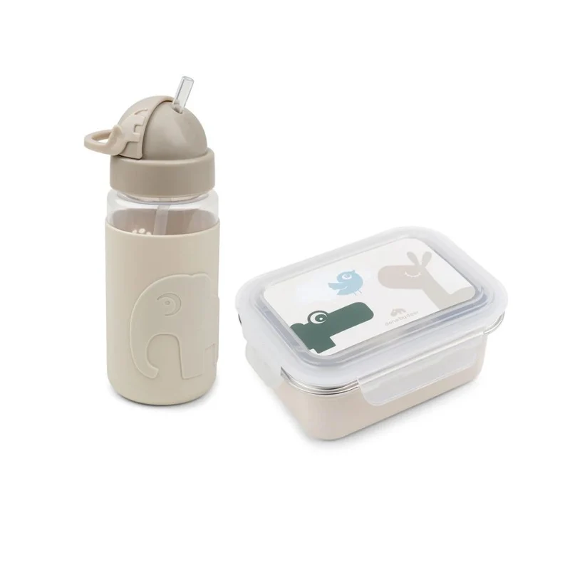 Deer friends duo - flaske 350 ml & metalmadkasse - sand