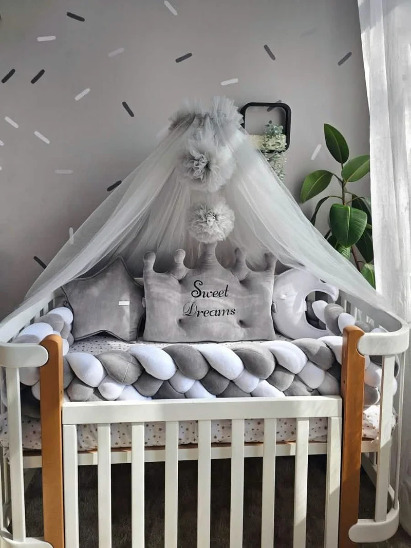 Baby Boy Bedding Set Gray - Crown, Star & Moon Pillows