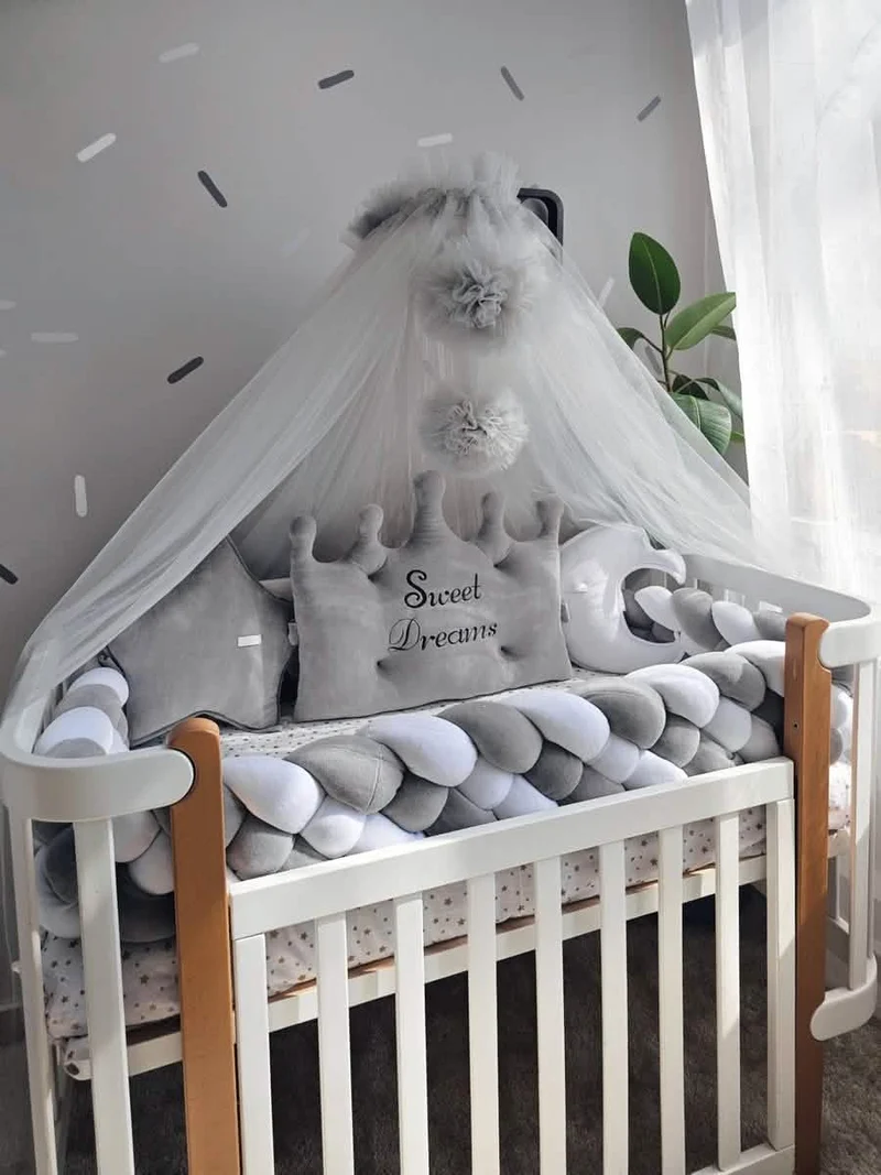 Baby Boy Bedding Set Gray - Crown, Star & Moon Pillows