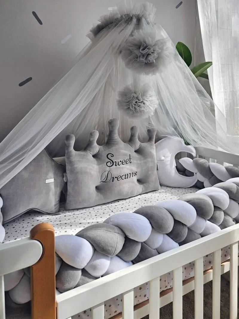 Baby Boy Bedding Set Gray - Crown, Star & Moon Pillows