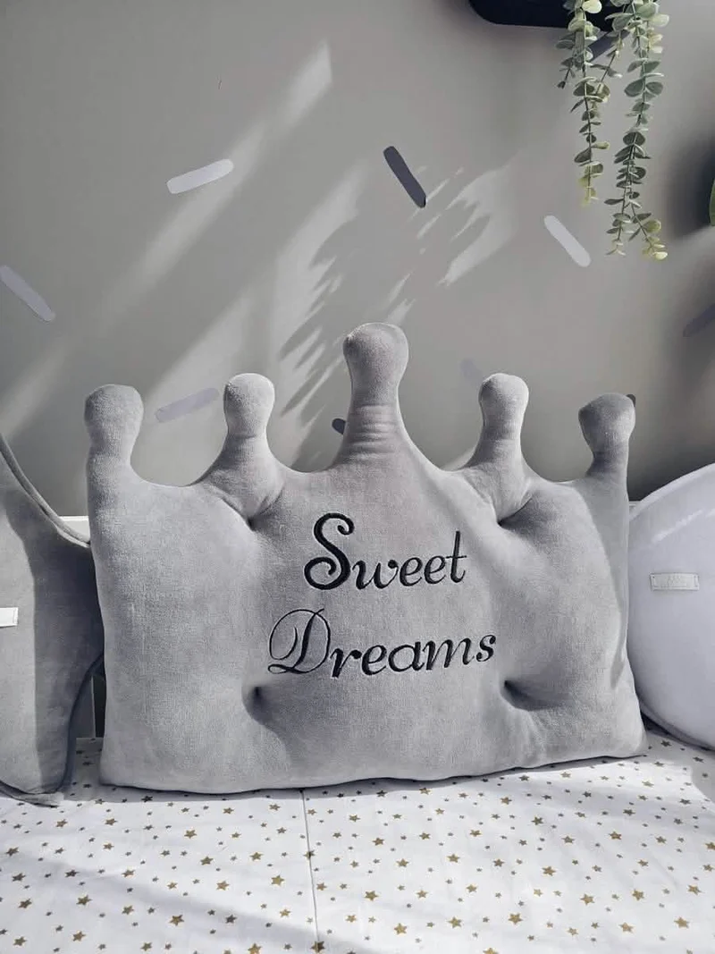 Baby Boy Bedding Set Gray - Crown, Star & Moon Pillows