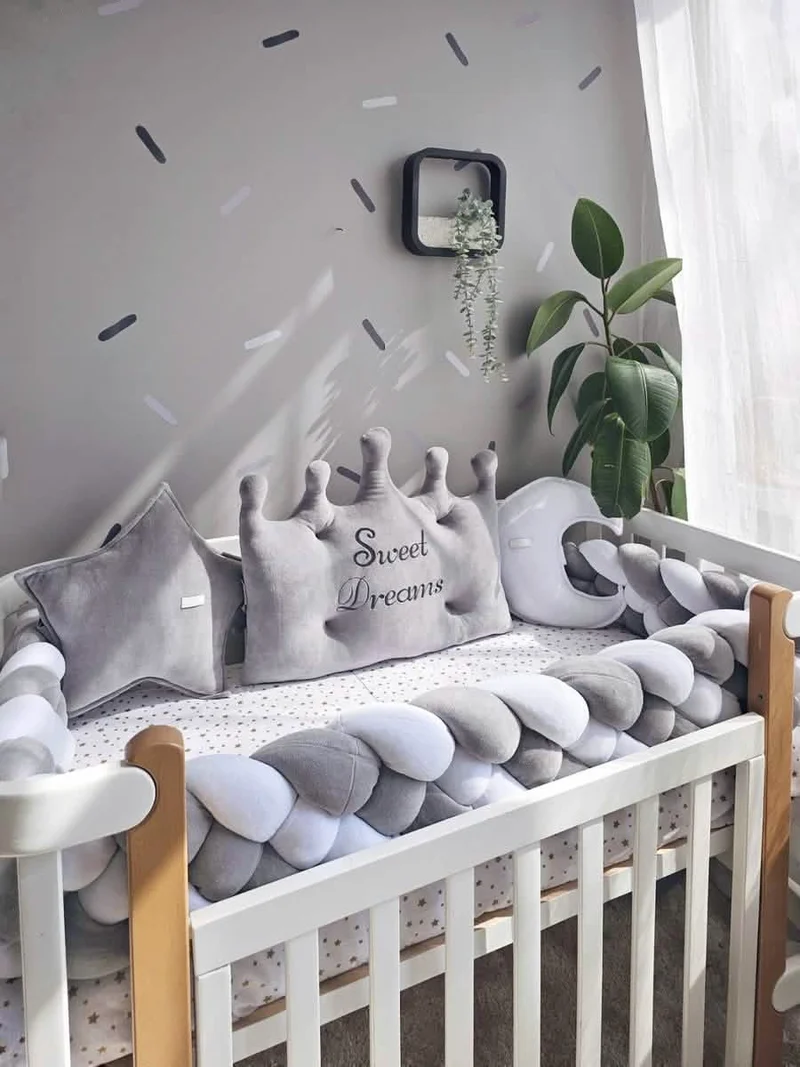 Baby Boy Bedding Set Gray - Crown, Star & Moon Pillows