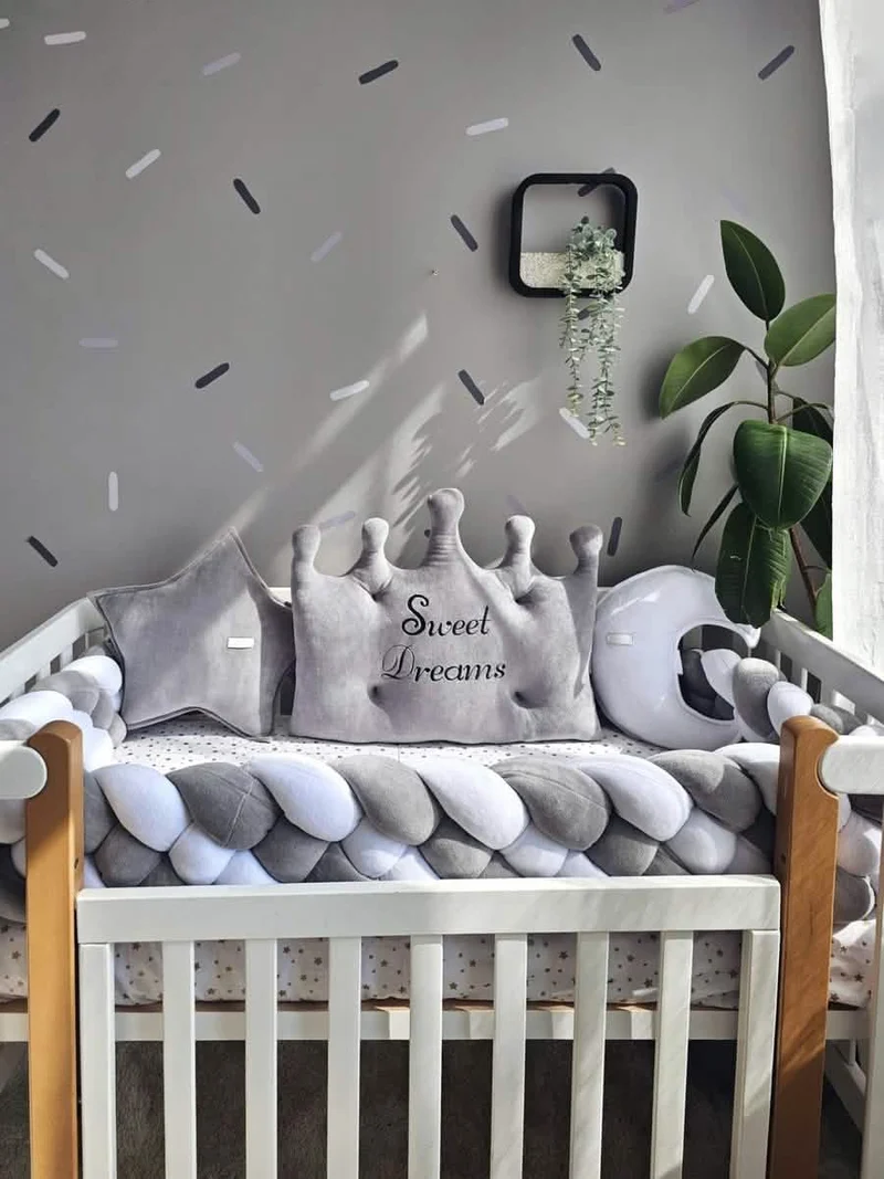Baby Boy Bedding Set Gray - Crown, Star & Moon Pillows