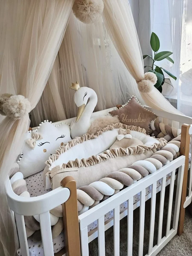 Baby Bedding Set - Princess Swan, Star & Cloud Pillows