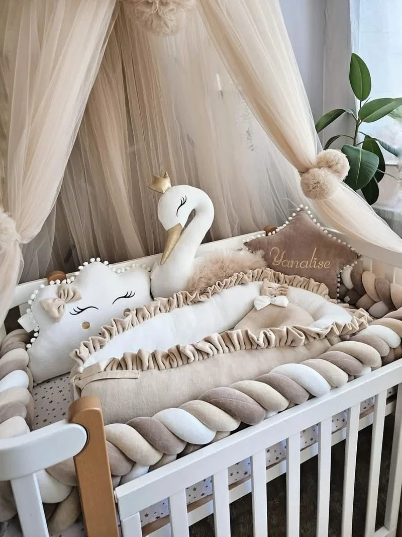 Baby Bedding Set - Princess Swan, Star & Cloud Pillows