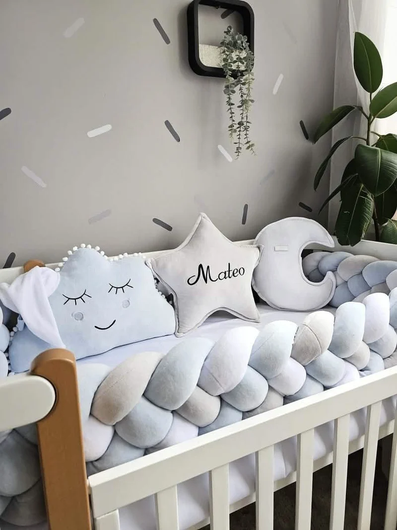 Baby Boy Bedding Set - Cloud Face, Star & Moon Pillows
