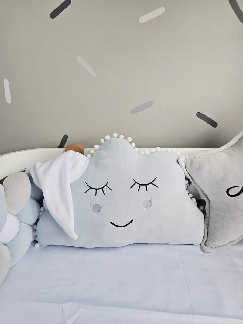 Baby Boy Bedding Set - Cloud Face, Star & Moon Pillows