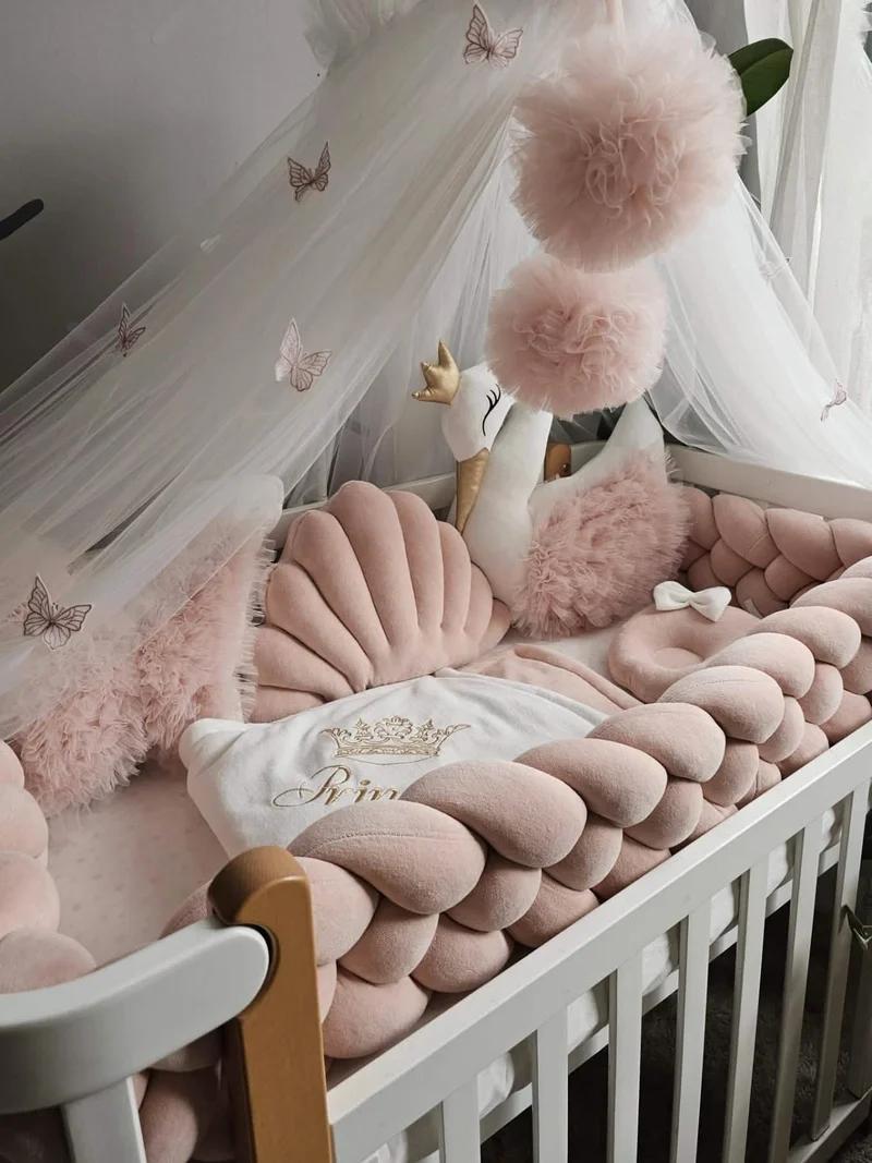 Personalized Nursery Crib Set for Girl - Blush and Creamy Decor