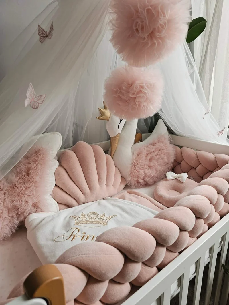 Personalized Nursery Crib Set for Girl - Blush and Creamy Decor