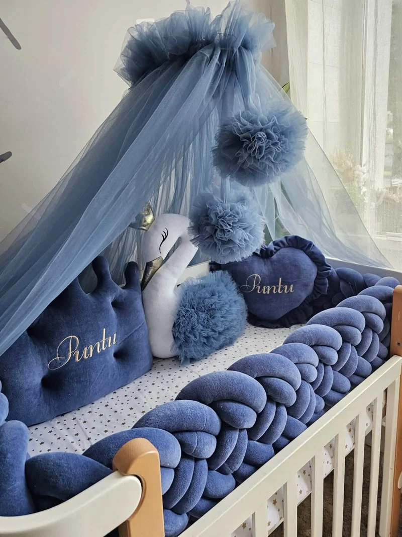 Navy Blue Braided Nursery Bedding Set for Boy