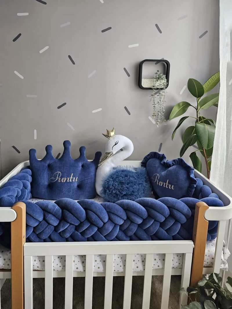 Navy Blue Braided Nursery Bedding Set for Boy