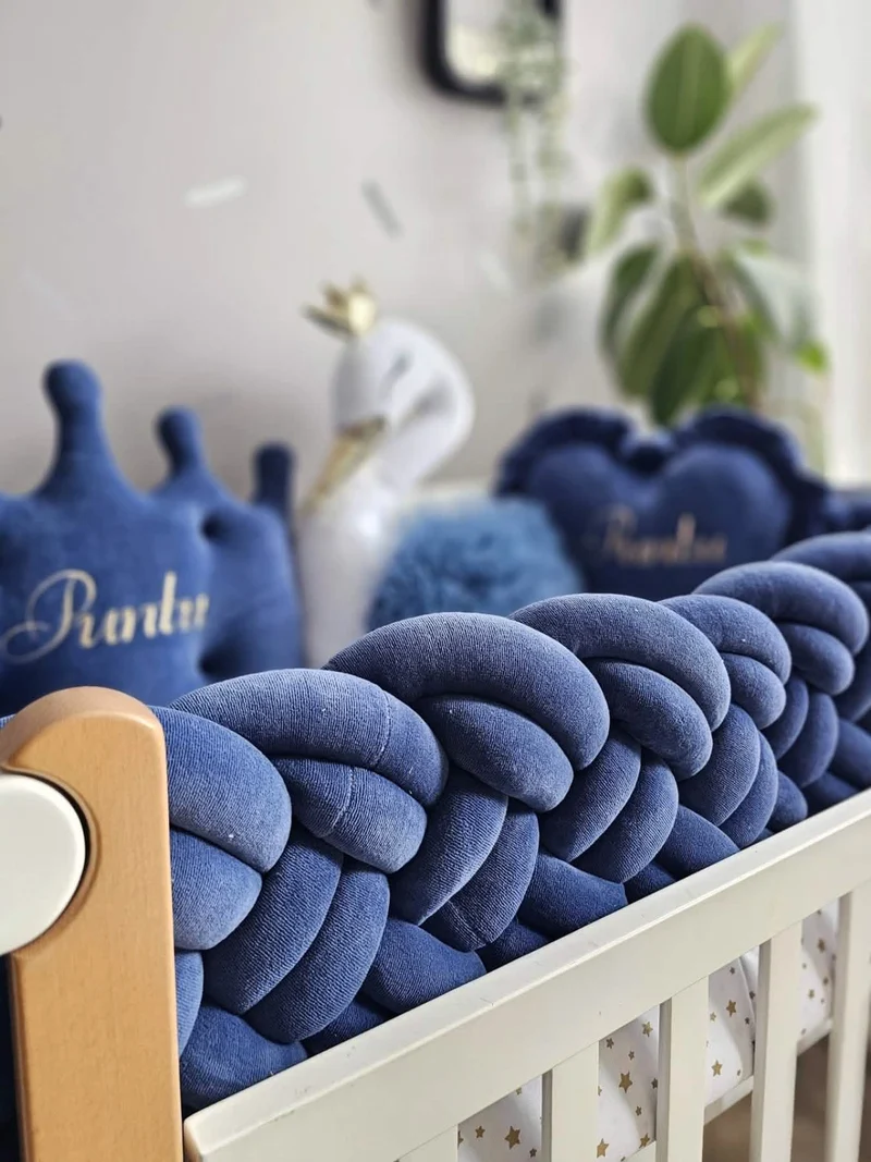 Navy Blue Braided Nursery Bedding Set for Boy
