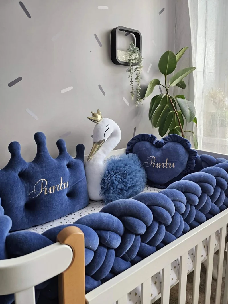 Navy Blue Braided Nursery Bedding Set for Boy