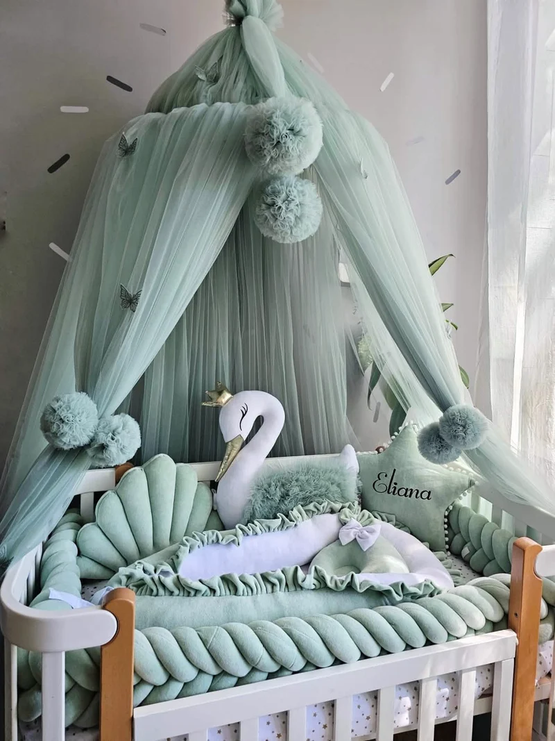 Green Baby Bedding Set - Gender Neutral Cotton Velour