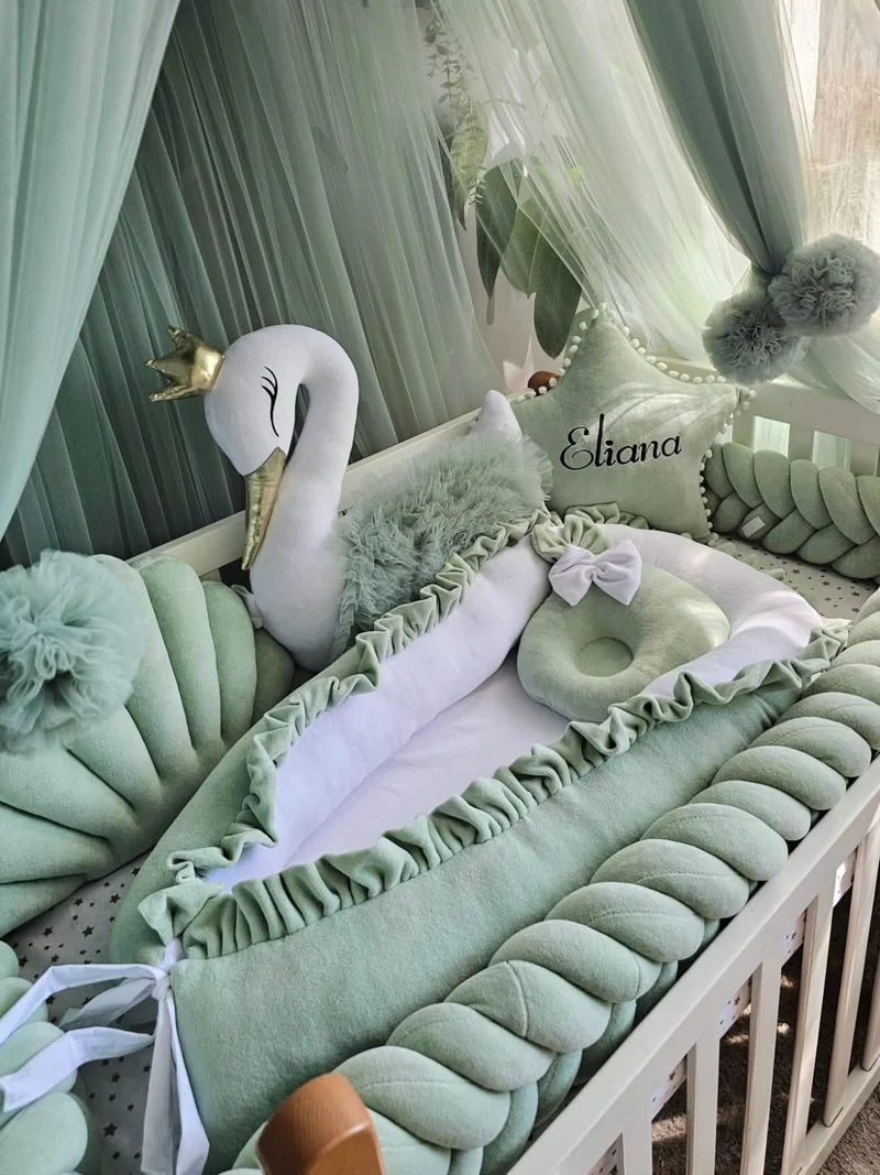Green Baby Bedding Set - Gender Neutral Cotton Velour