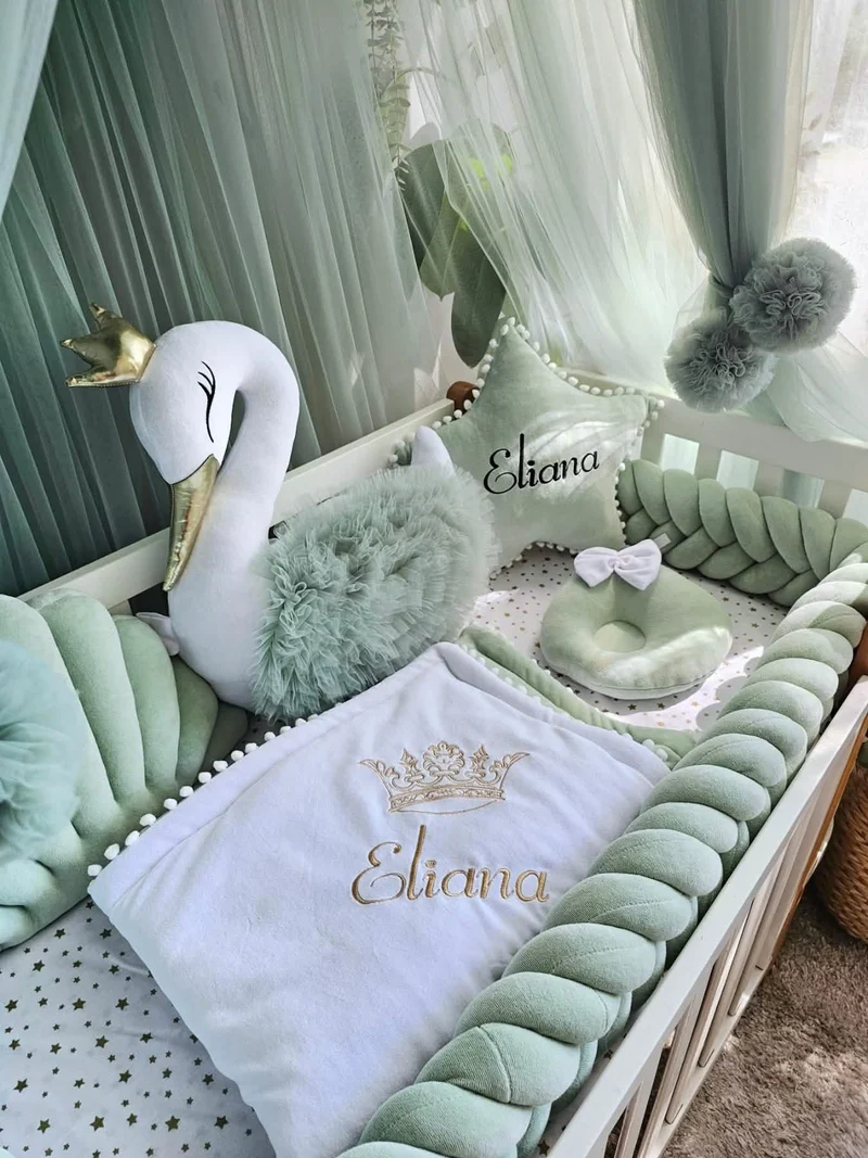 Green Baby Bedding Set - Gender Neutral Cotton Velour