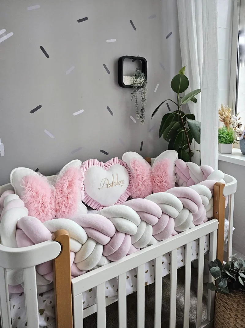 Light Pink Baby Girl Bedding Set - Organic Velour Crib Set
