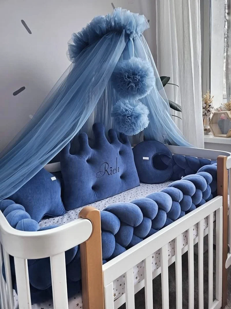 Baby Boy Bedding Set Royal Blue - Crown, Star & Moon Pillows