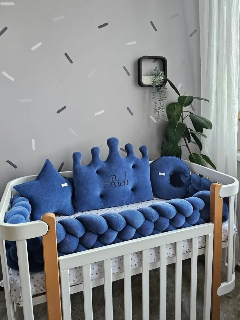 Baby Boy Bedding Set Royal Blue - Crown, Star & Moon Pillows