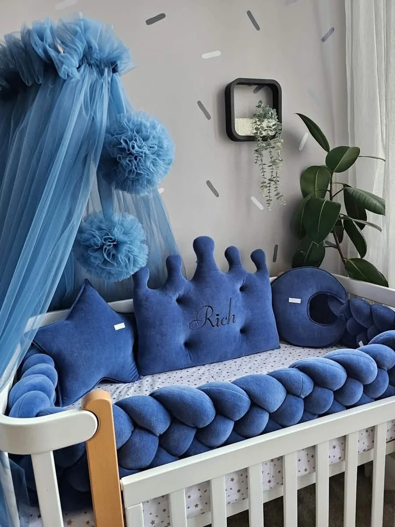 Baby Boy Bedding Set Royal Blue - Crown, Star & Moon Pillows