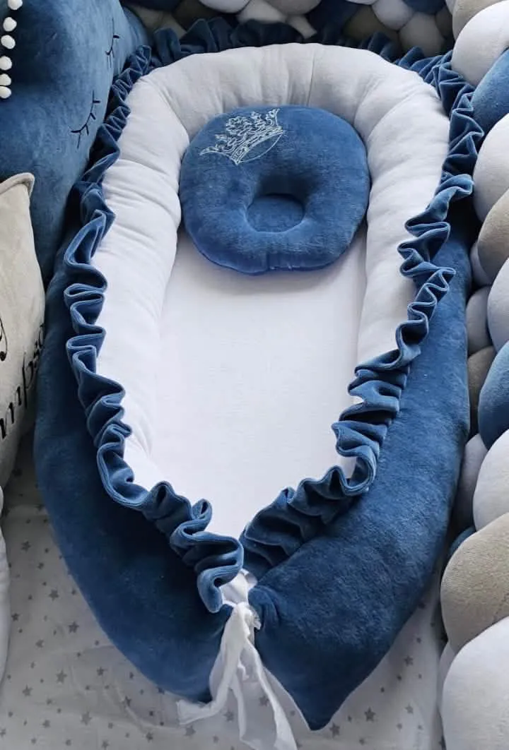 Baby Boy Bedding Set Navy - Crown, Star Face & Moon