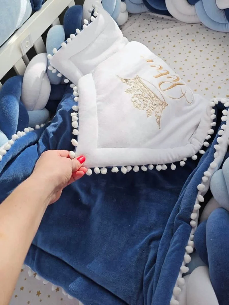 Baby Boy Bedding Set Navy - Crown, Star Face & Moon