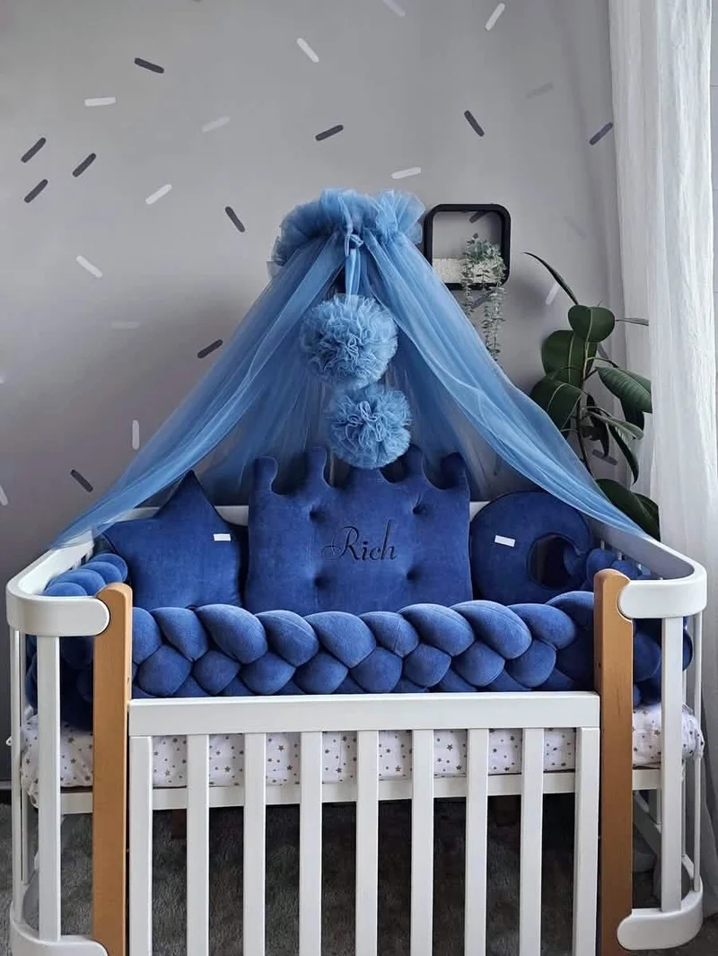 Baby Boy Bedding Set Royal Blue - Crown, Star & Moon Pillows