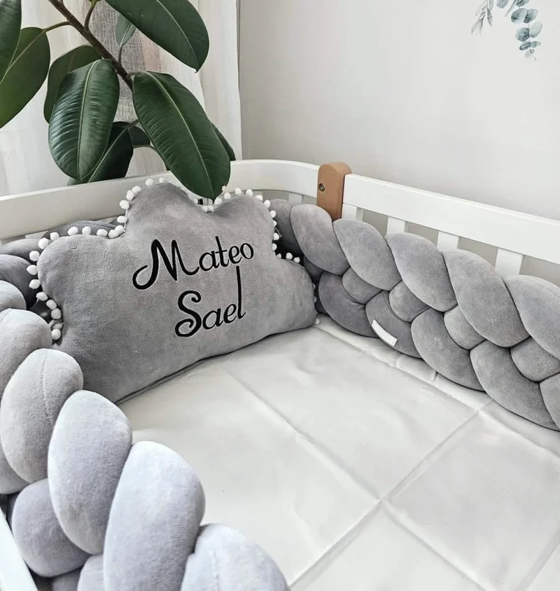 Baby Bedding Set Gray - Braided Décor & Personalized Cloud