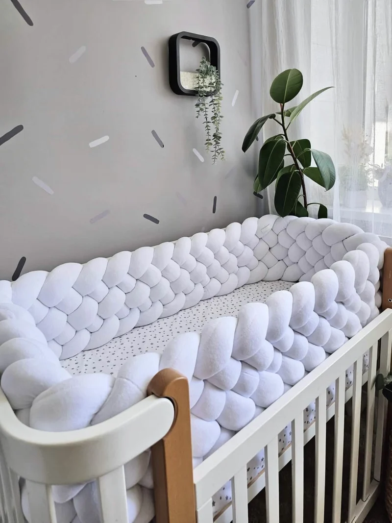 Triple Braided Crib Bumper 30 cm - Handmade Cotton Velour
