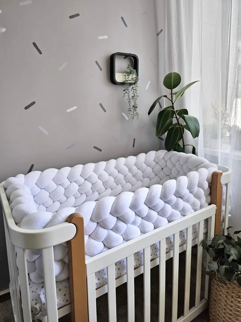 Triple Braided Crib Bumper 30 cm - Handmade Cotton Velour