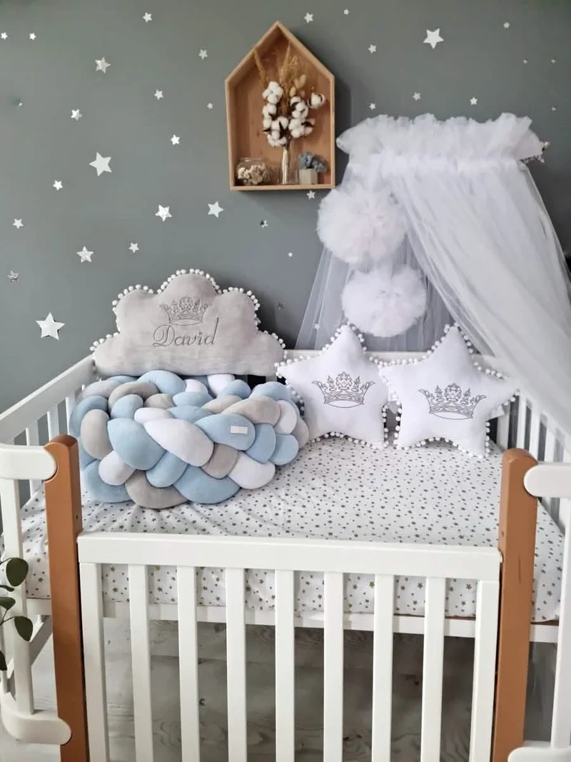 Baby Boy Bedding Set Blue - Cloud & Star Crown Pillows