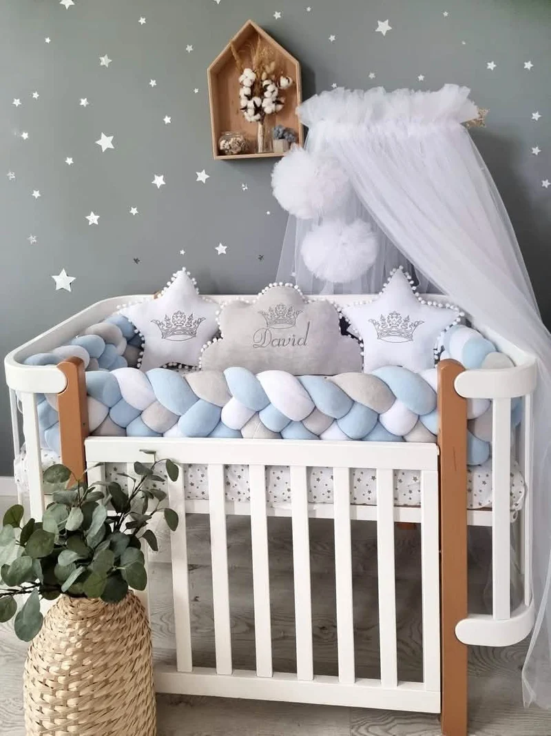 Baby Boy Bedding Set Blue - Cloud & Star Crown Pillows