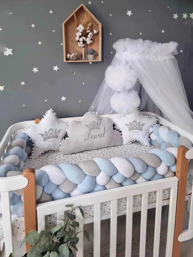 Baby Boy Bedding Set Blue - Cloud & Star Crown Pillows