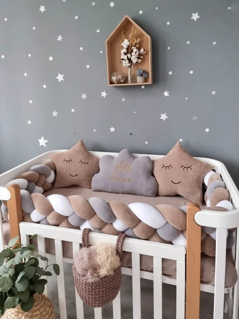 Baby Bedding Set Cappuccino - Cloud & Star Face Pillows