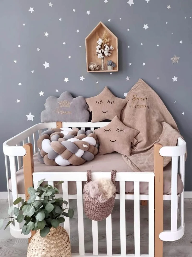 Baby Bedding Set Cappuccino - Cloud & Star Face Pillows
