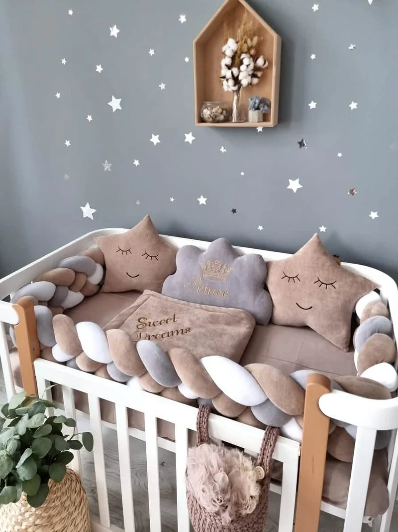 Baby Bedding Set Cappuccino - Cloud & Star Face Pillows