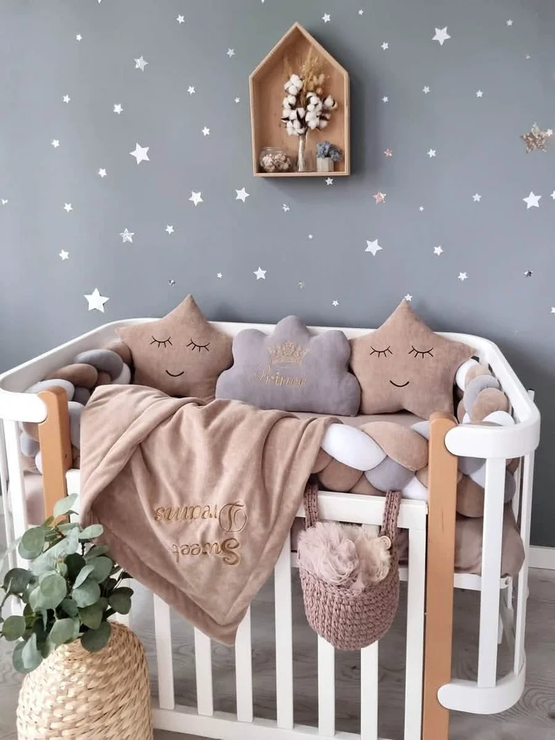 Baby Bedding Set Cappuccino - Cloud & Star Face Pillows