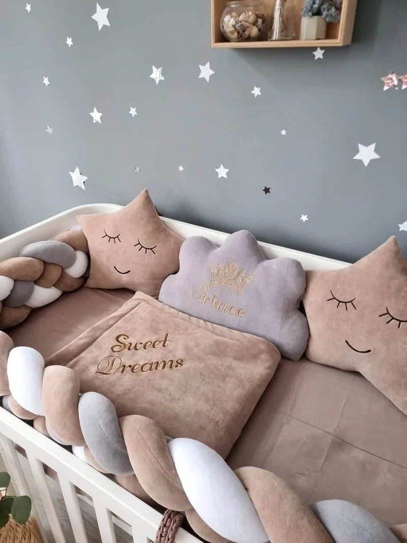 Baby Bedding Set Cappuccino - Cloud & Star Face Pillows