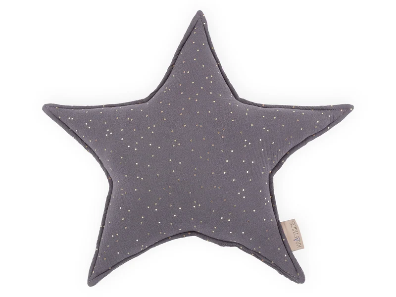 Sternkissen aus Musselin – Goldene Punkte, weich & luftig