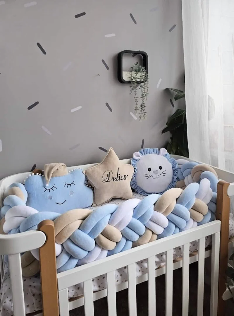 Luxury Beige Blue Baby Bedding Set - Cloud, Lion & Star