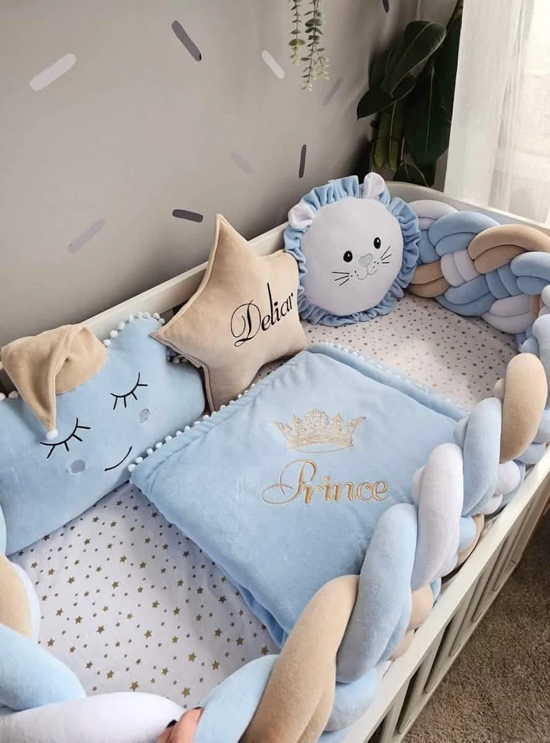Luxury Beige Blue Baby Bedding Set - Cloud, Lion & Star