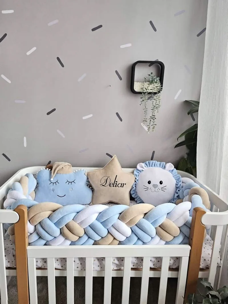 Luxury Beige Blue Baby Bedding Set - Cloud, Lion & Star