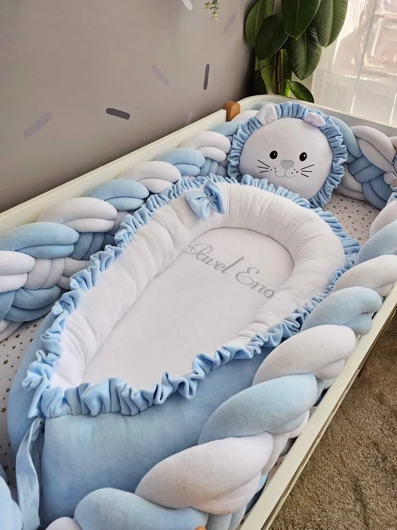 Luxury Beige Blue Baby Bedding Set - Cloud, Lion & Star