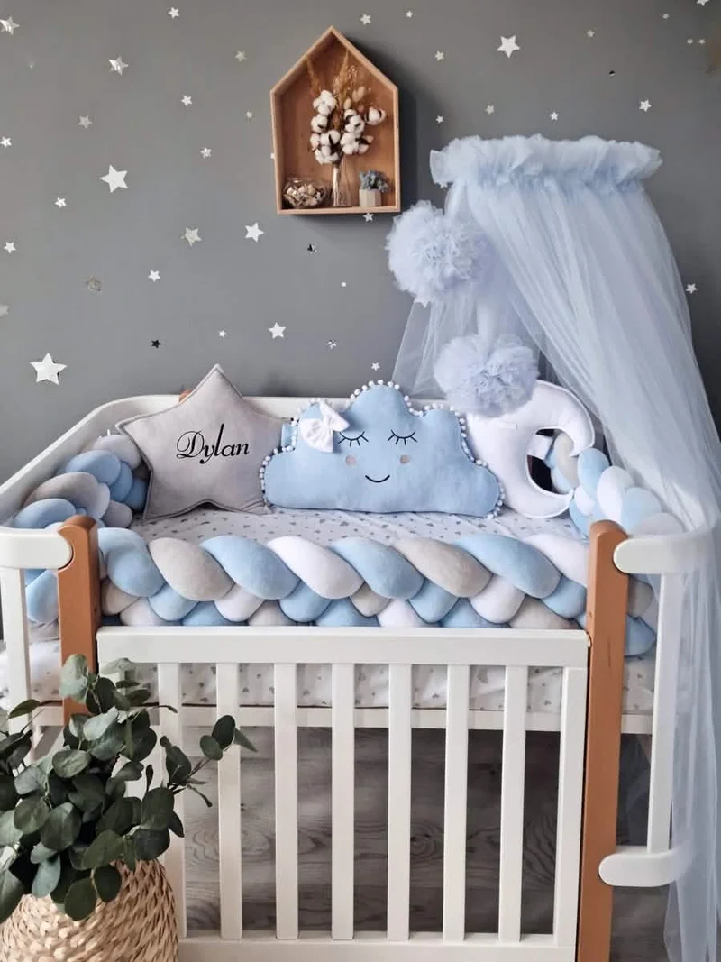 Baby Boy Bedding Set Blue - Cloud Face, Star & Moon