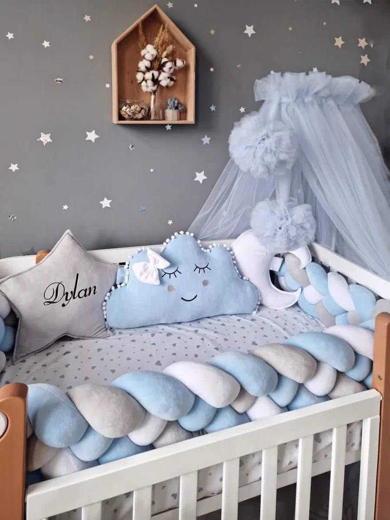 Baby Boy Bedding Set Blue - Cloud Face, Star & Moon