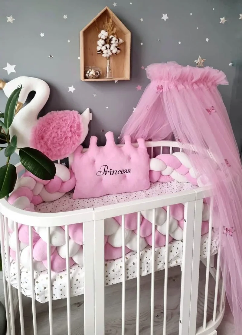 Baby Girl Bedding Set Pink - Princess Swan & Crown Pillows