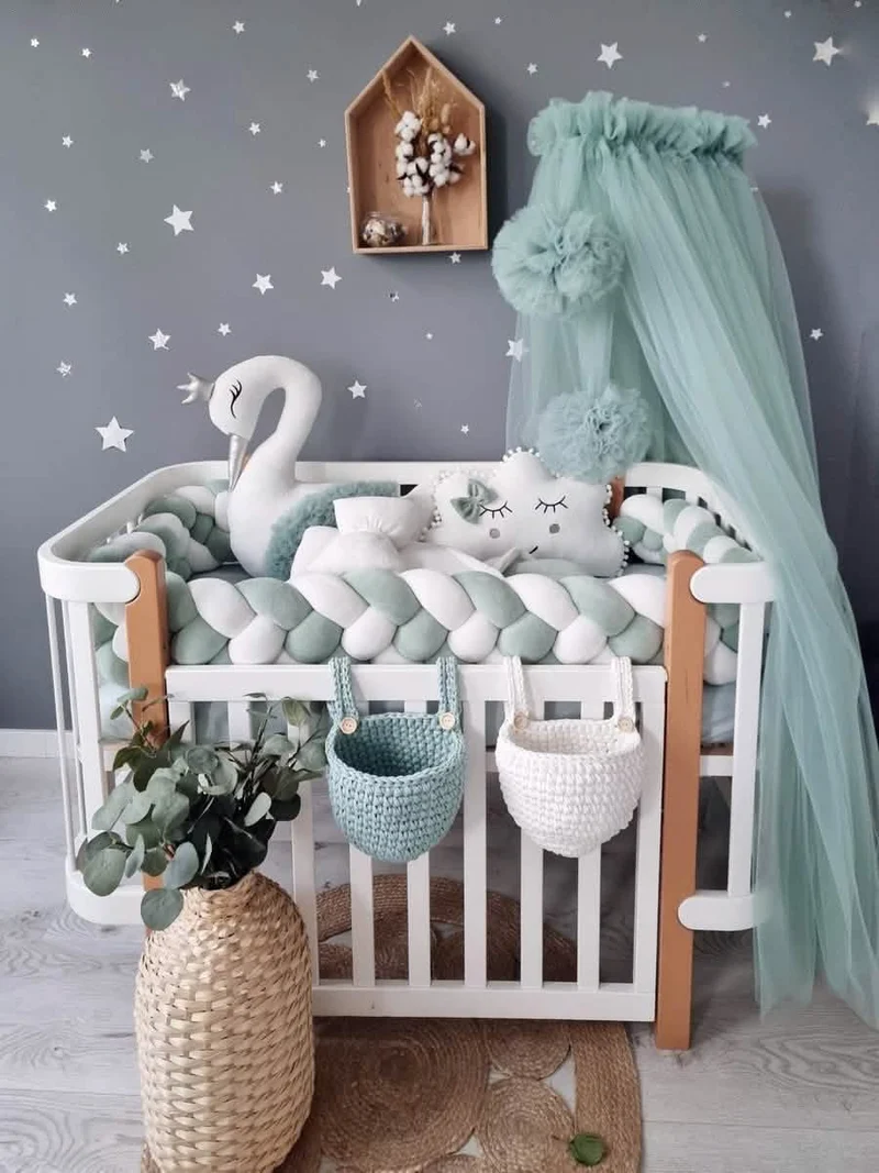 Baby Bedding Set Sage Green - Princess Swan & Cloud Pillows