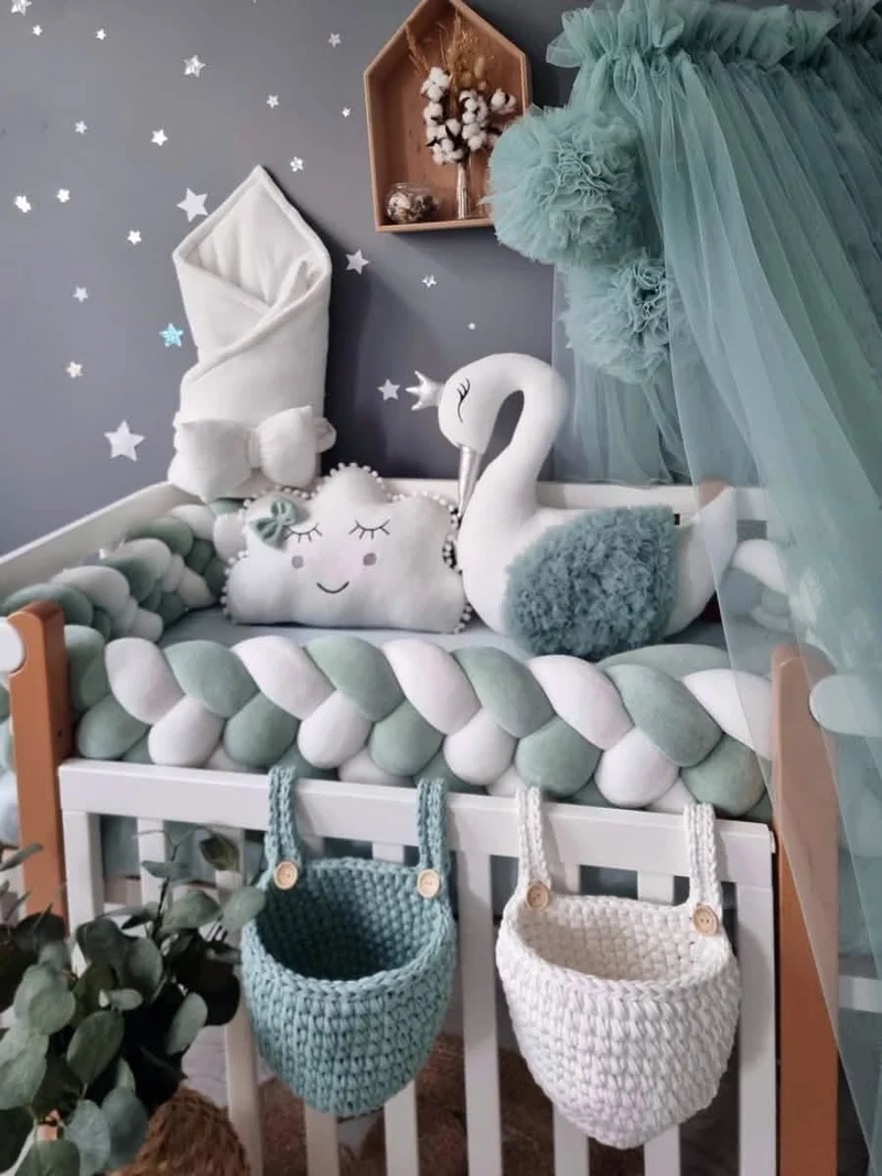 Baby Bedding Set Sage Green - Princess Swan & Cloud Pillows