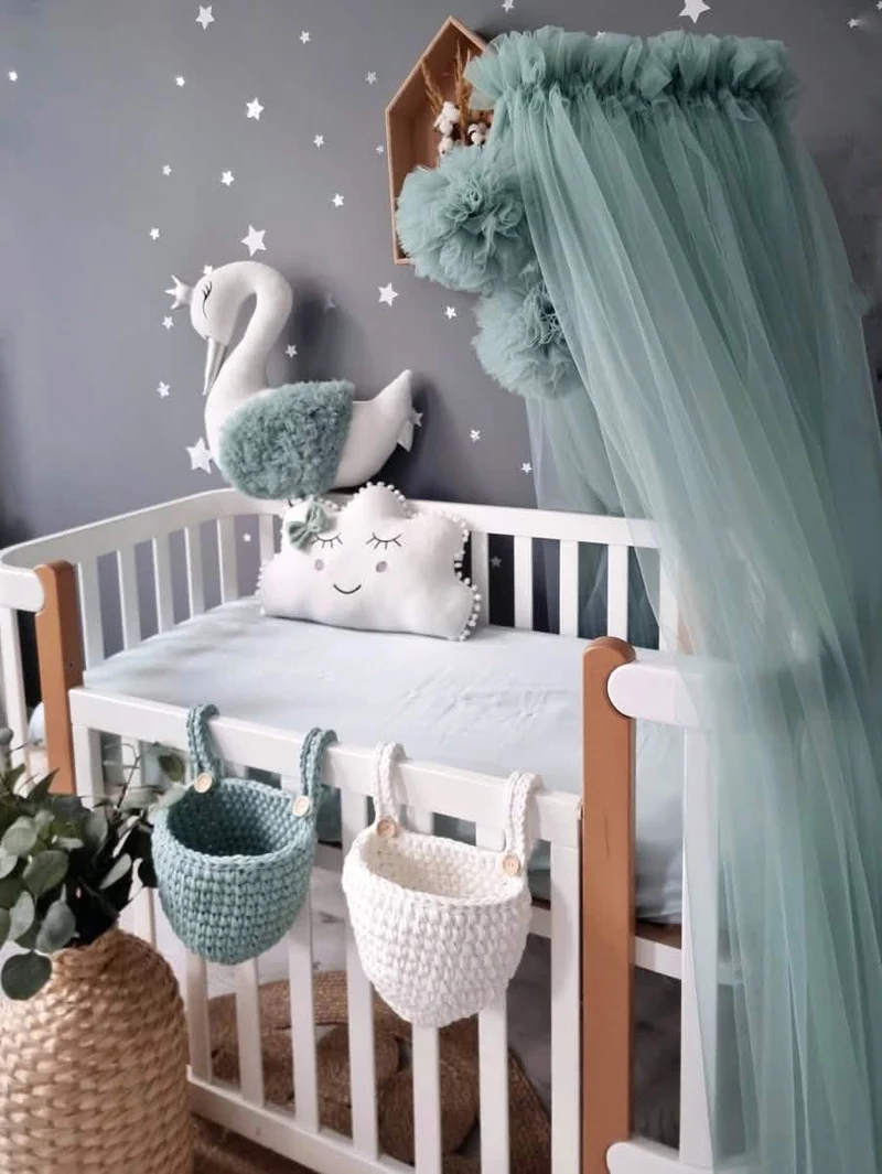 Baby Bedding Set Sage Green - Princess Swan & Cloud Pillows